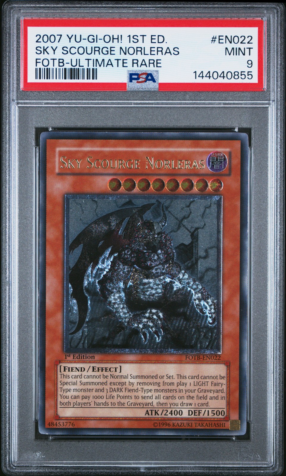 2007 YU-GI-OH! FOTB-FORCE OF THE BREAKER #EN022 SKY SCOURGE NORLERAS PSA 9