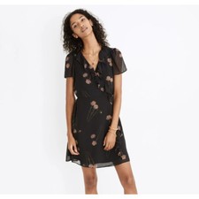 Madewell Georgette Ruffle-Wrap Minidress Aster Portrait Small Black Floral Sheer