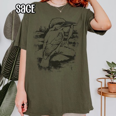 Kingfisher Sardine Linocut Style Comfort Tee Bird Design