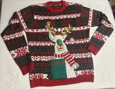 33 Degrees Llama Ugly Christmas Holiday Sweater Pocket Holds Drinks Unisex Med