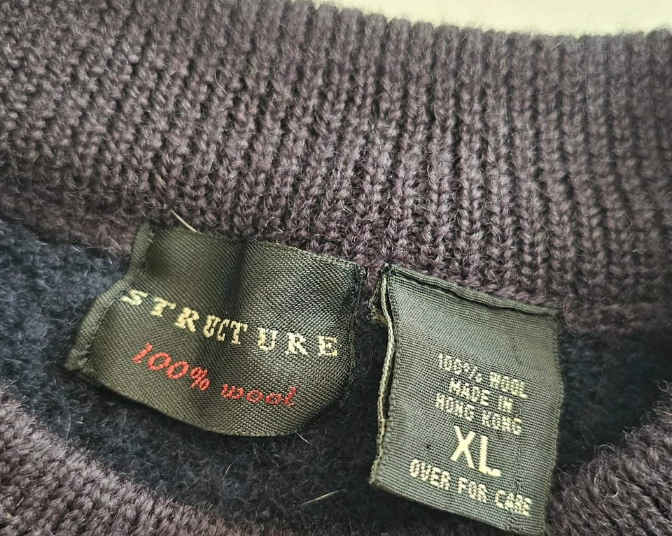 VINTAGE Structure 100% Wool Sweater Mens Blue Crewneck Pullover 90s- Size XL - Image 2 of 4