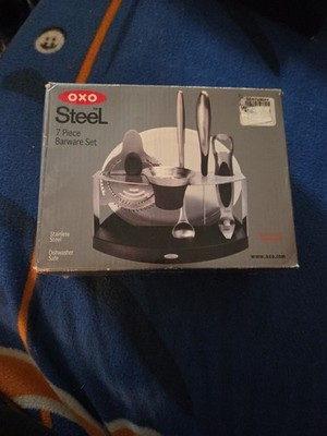 OXO Steel 7-Piece Barware Set Bar Kit New Brushed Stainless Steel