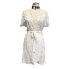 Vtg Y2k Beaded Lace Belted Wrap Bridal Fairy Core Coquette Short Sleeve Robe S/M