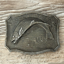 Jumping Trout Fisherman 1970s Vintage Brass Belt Buckle Wyoming Studios