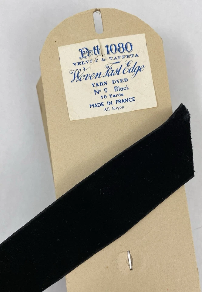 Vintage French Patt 4 yards 1.5" Black Velvet & Taffeta Ribbon Rayon Notions - Image 2 of 4