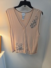 Vintage 90s Women's Koret Blush Floral Embroidered Vest Size Small