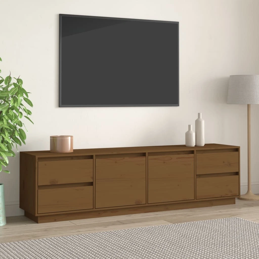 CUQUE Meuble TV Marron et blanc 113,5x43x57 cm Bois de pin massif CQ003