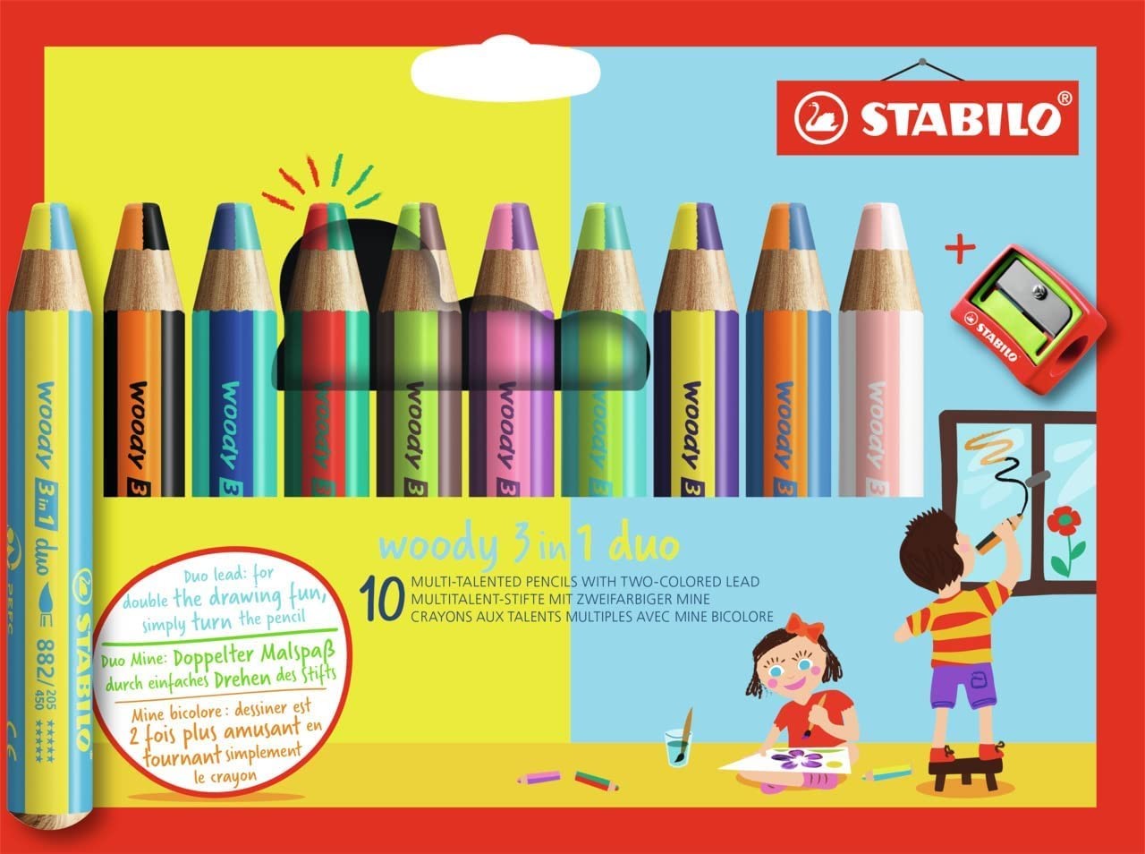 Multi-Talented Pencil - STABILO woody 3 in 1 duo - Pack of 10 - Assorted Colours