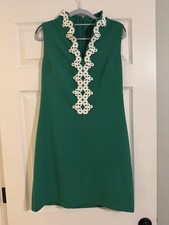 Vince Camuto Pique Tank Shift Dress with Embellished Collar Green White Size 8