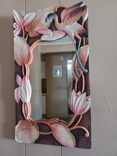 Hand carved Wooden Flamingo Mirror Hawaiian - Nautical Décor VTG