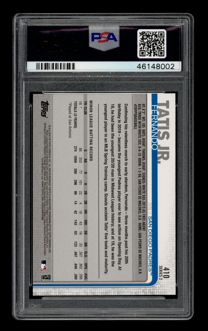 2019 Topps: #410 Fernando Tatis Jr. PSA 9 MINT view 2