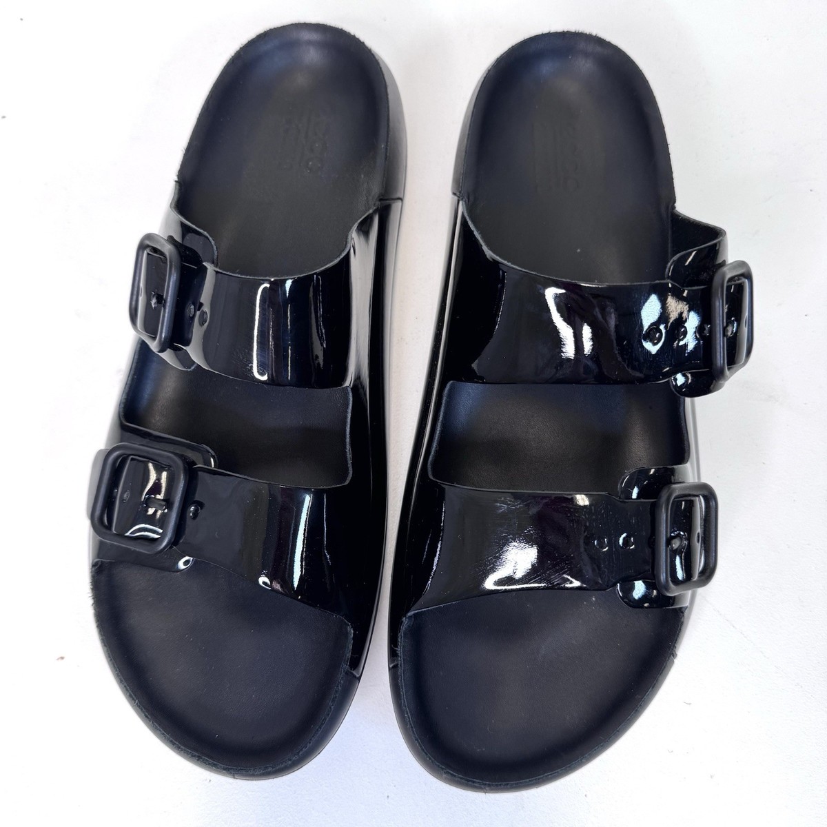 ECCO Cozma 2 Buckle Sandals Slides Shoes Black Patent Womens Size 41 US 10/10.5 View 4