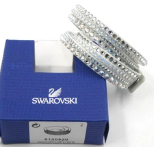 BEAUTIFUL NEW SWAROVSKI WOMENS SLAKE BRACELET SUEDE & CRYSTAL SILVER GREY BOXED