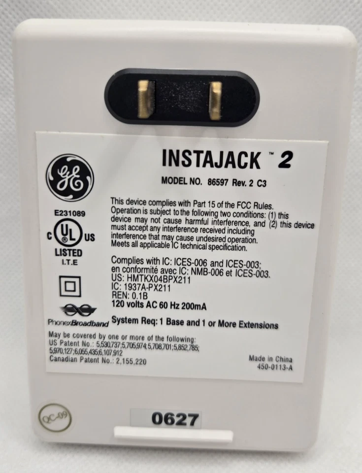 GE Instajack 2 86597 Rev 2 Wireless Phone Jack System Base 2 Port Voice Data - Image 4 of 4