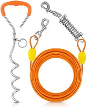 Petbobi Dog Tie Out Cable and Stake, 30ft Heavy Duty Dog Leads for Yard 4in...