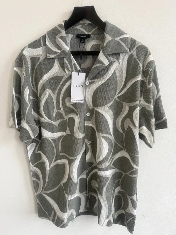 REISS Mens Sage Hays Cuban Collar SS Shirt Designer Textured Printed Polyester
Opens in a new window