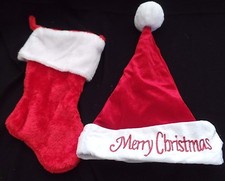 red VELVET SANTA HAT CHRISTMAS STOCKING VELVET POM POM ONE SIZE CUTE CLEAN NICE