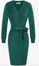 Grace Karin Women's Sweater Dress V Neck Knitted Pullover Sweater Dress Green M