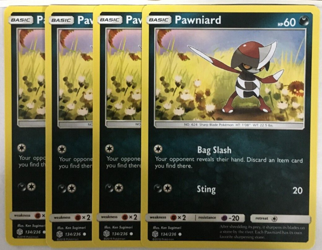 POKEMON 4X PAWNIARD 134/236 COSMIC ECLIPSE COMMON NEAR MINT-PLAYSET