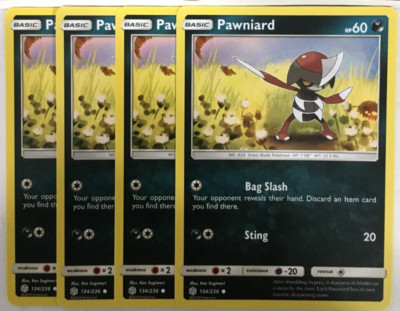 POKEMON 4X PAWNIARD 134/236 COSMIC ECLIPSE COMMON NEAR MINT-PLAYSET
