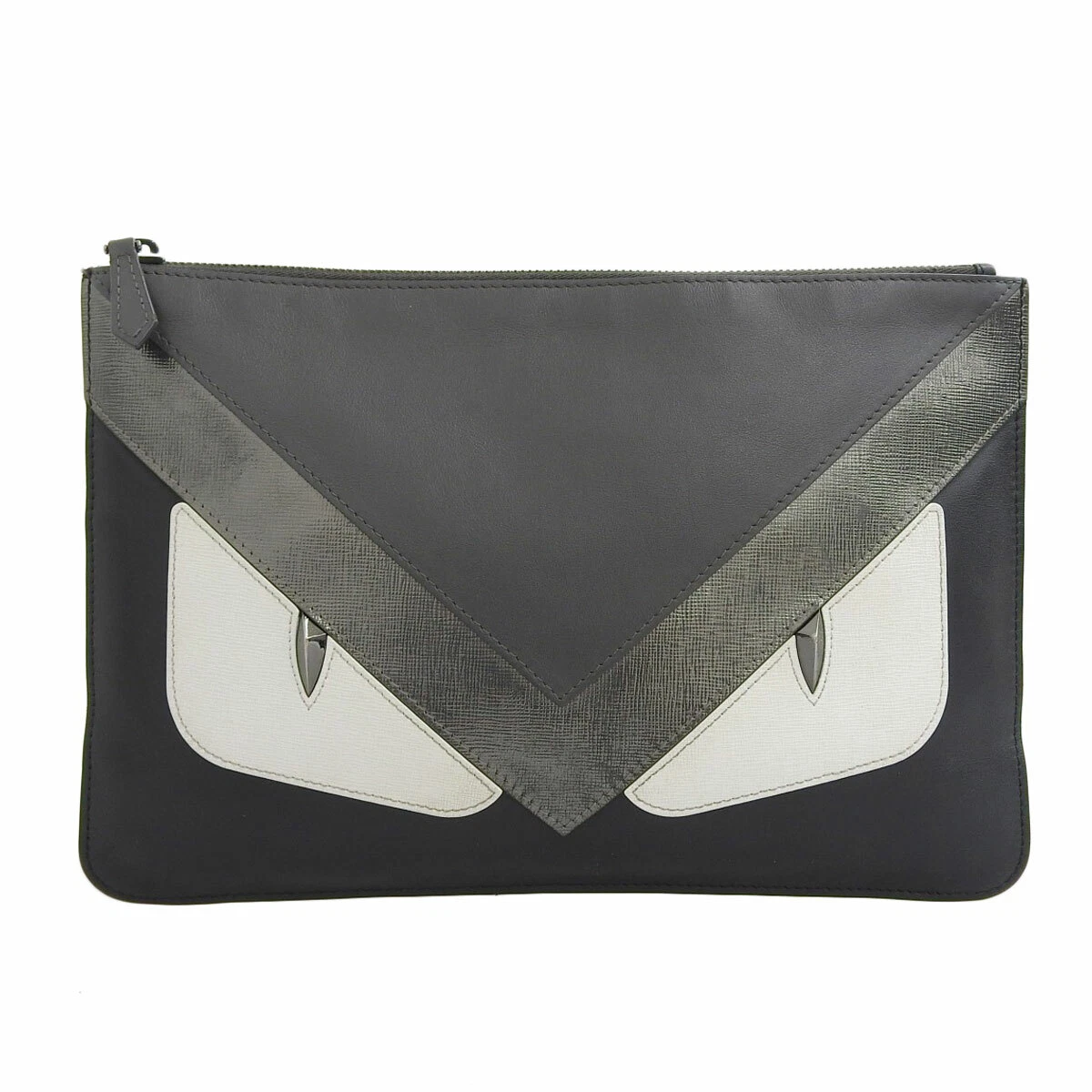 FENDI Leather Monster's Eye Bag Bugs Zippy Clutch Bag Pouch