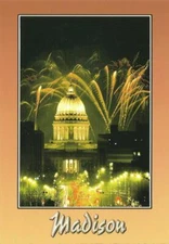 Postcard WI Wisconsin Madison State Capitol & Fireworks MINT Unused