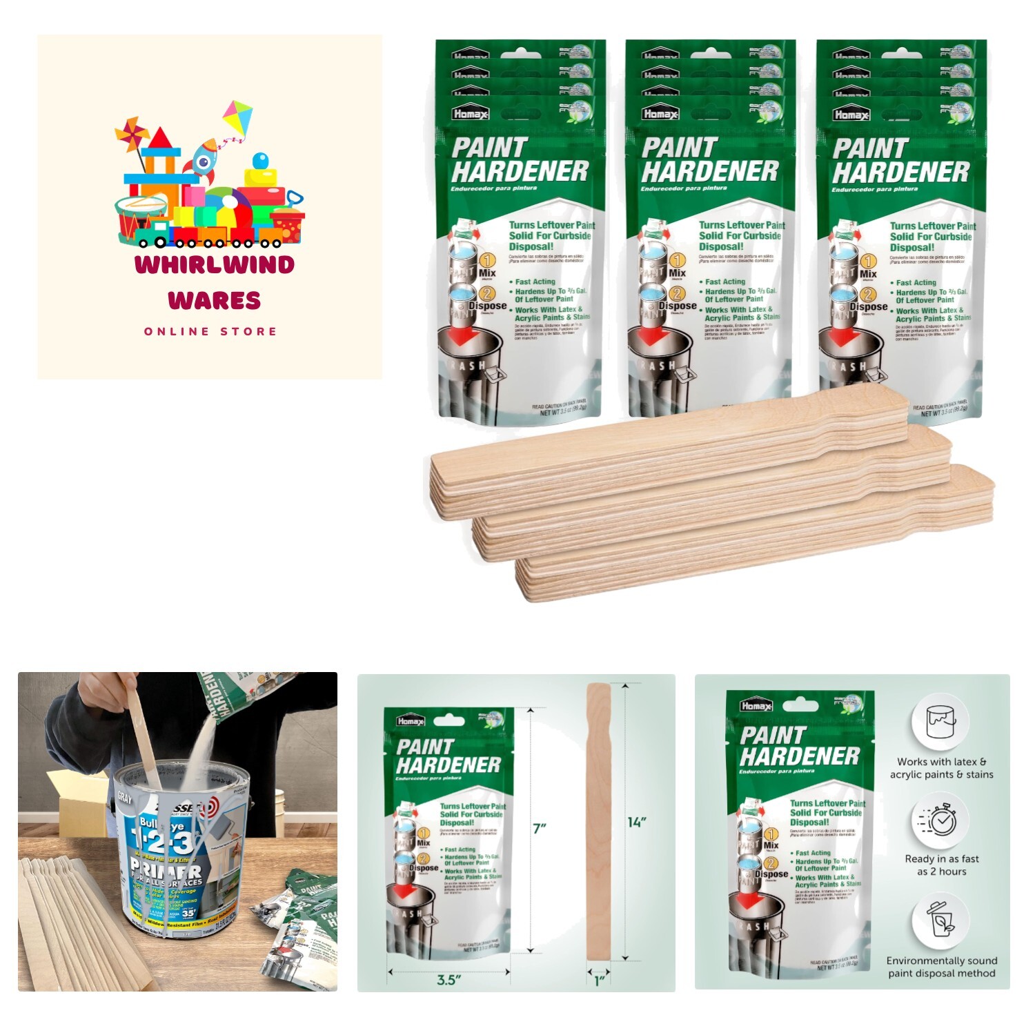 Homax Waste Away Paint Hardener, 12 Pack, with 25 Wooden Paint Stir
