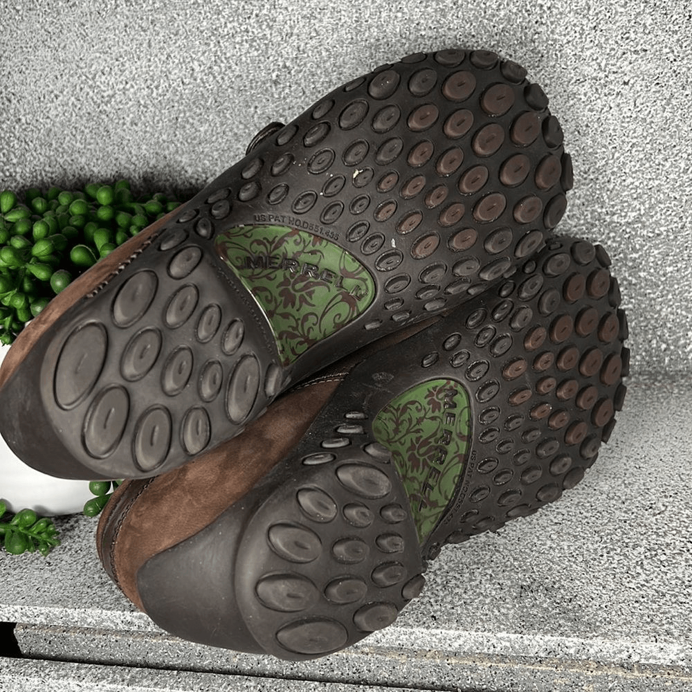 Scarpe sandali Mary Jane Merrell Plaza flaunt pelle sella castagno misura 9