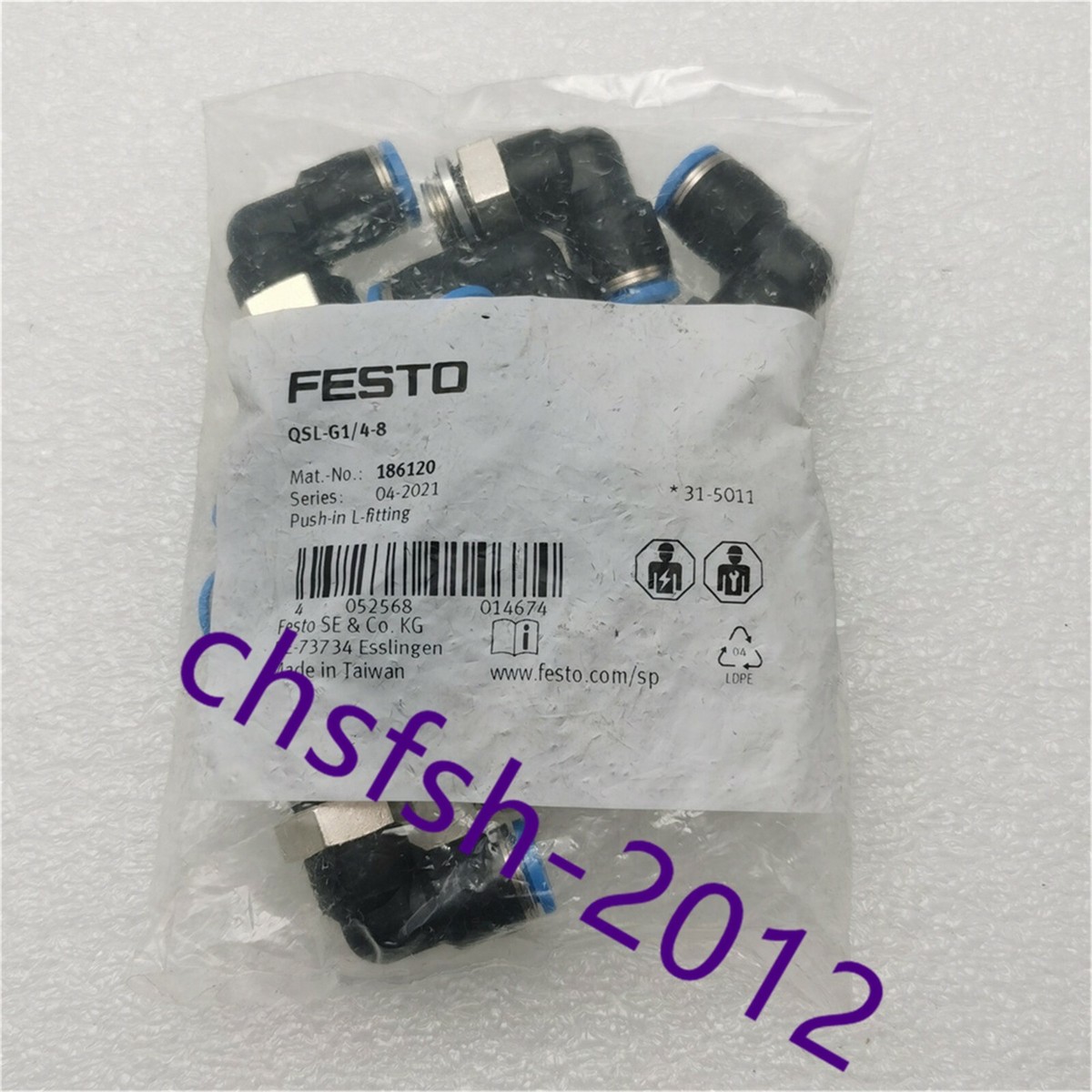 5 PCS NEW FESTO L-type push-in connector QSL-G1/4-8 186120 | eBay