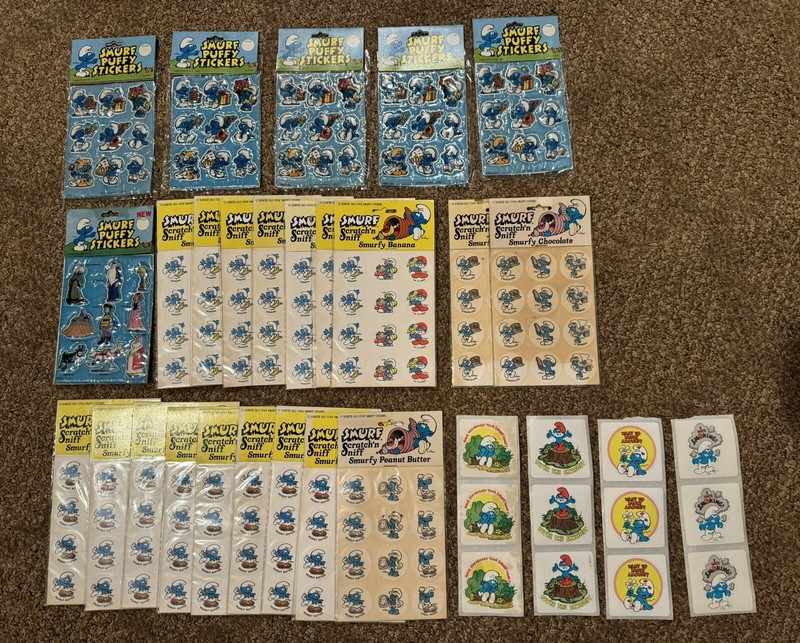 24 Vintage 1980 Smurf Puffy Stickers+Scratch N Sniff.NEW!!!