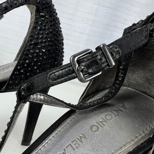Antonio Melani Ankle Strap Sandal Heels Womens 7M Black Leather Studded Sexy - Picture 7 of 17