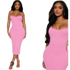 Fashion Nova Bodycon Midi Slip Dress Size 3X NWT Barbie Pink Club Sexy Casual