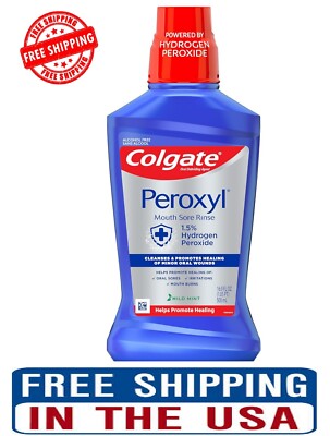 Colgate Peroxyl Antiseptic Mouthwash & Mouth Sore Rinse, Mild Mint - 500ml