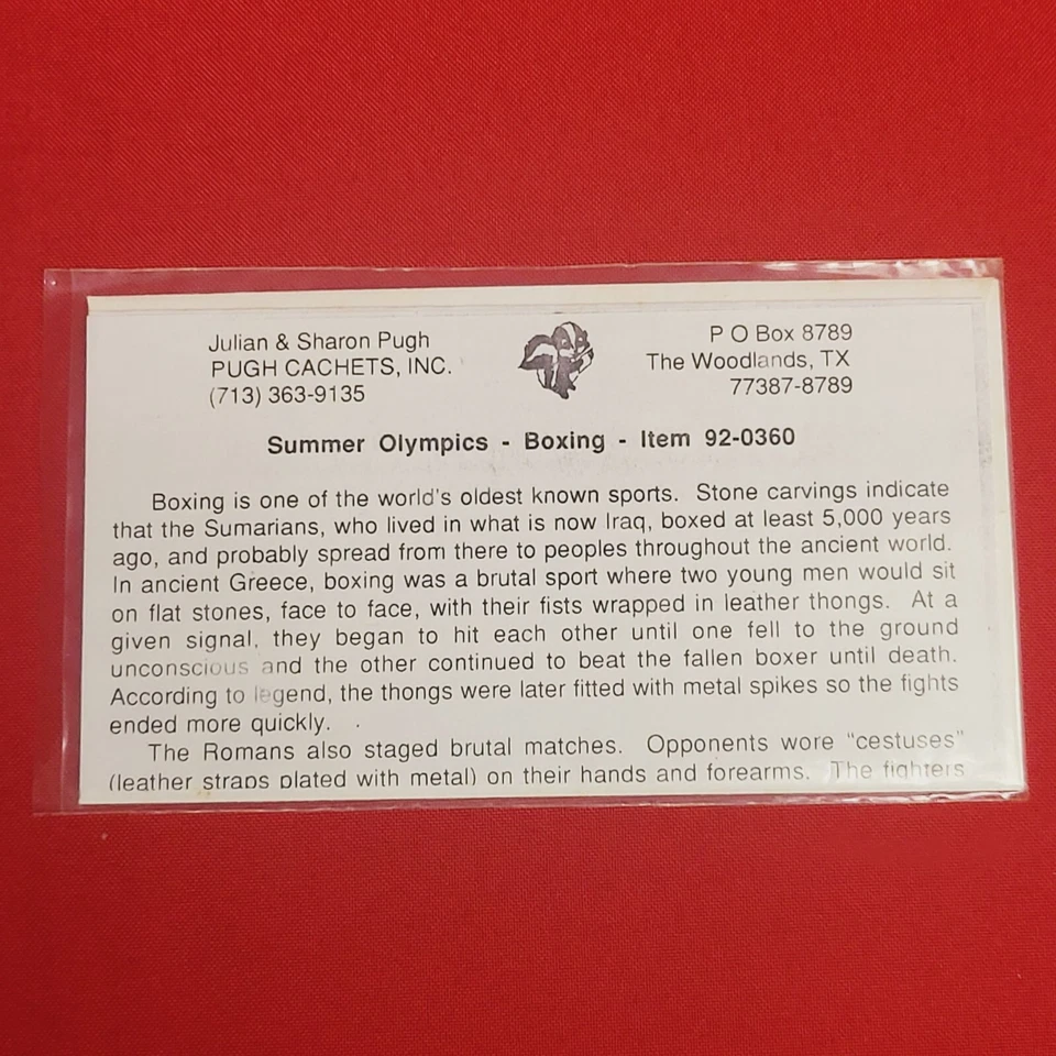 First Day of Issue Stamp Cache Envelope and Enclosure Olympic Boxing - Image 2 of 4