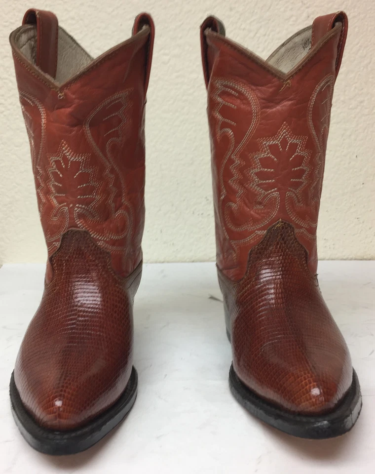 Niños Niños Niños Coñac Rojo Lagarto Piel Teju Cuero Genuino Botas Vaqueras Occidentales 10.5 Foto 4 de 4