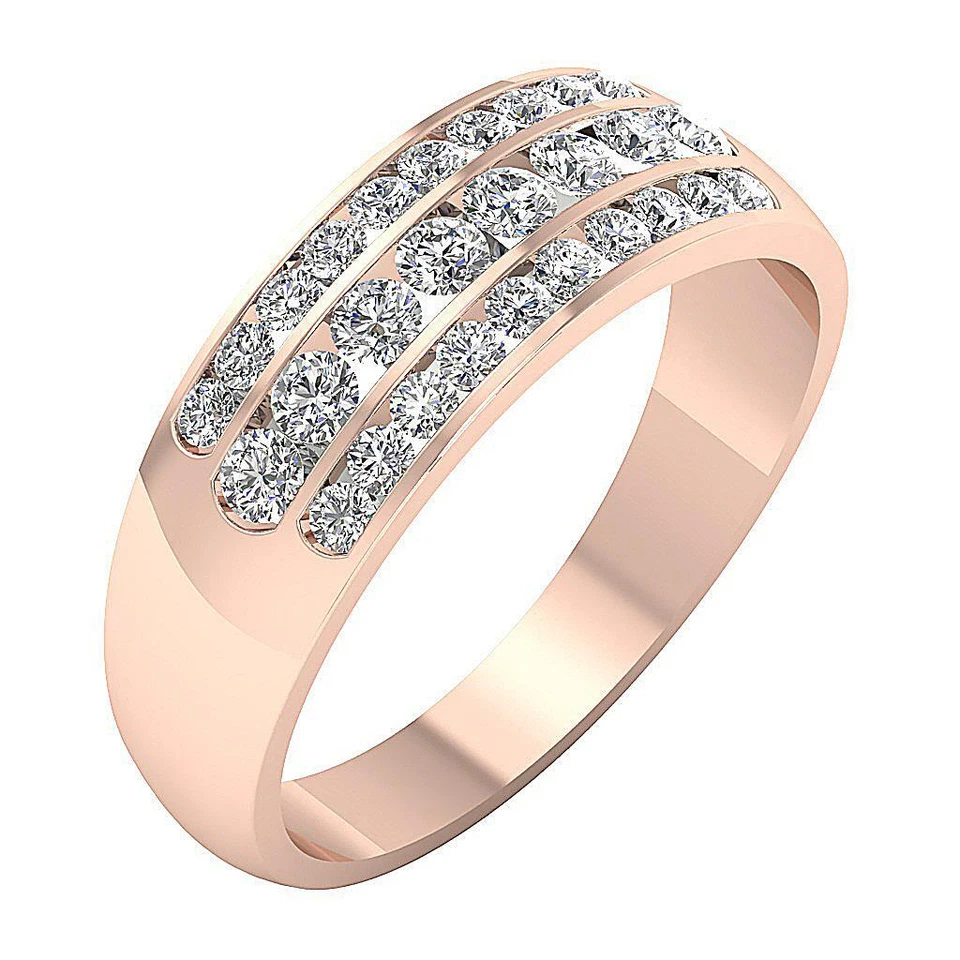 Anillo de boda VVS F 1,00 quilates diamante genuino cultivado en laboratorio de 14 quilates oro blanco macizo 3 filas Foto 4 de 4