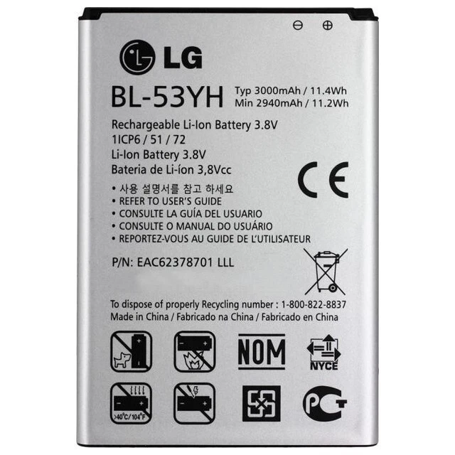 LG BATTERIA LITIO RICAMBIO ORIGINALE 3.7V 3000 MAH BL-53YH PER LG G3 D850 D855 - Immagine 3 di 3