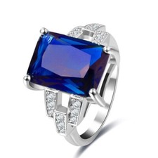 925 Silver Plated 2.25 CT Simulated Sapphire New Trendy Ring For Wedding Gifts