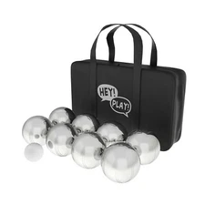 Hey! Play! 80-10606 Petanque Boules Set Bocce & More 8 Steel Tossing Balls Safe