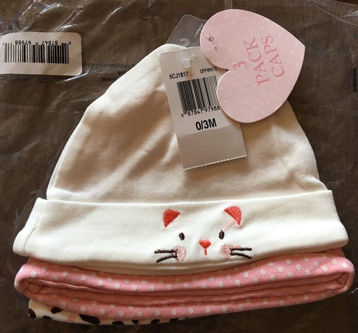画像 BABY GIRLS 0-3M POLKA DOT, ANIMAL PRINT & EMBROIDERED CAT SET of 3