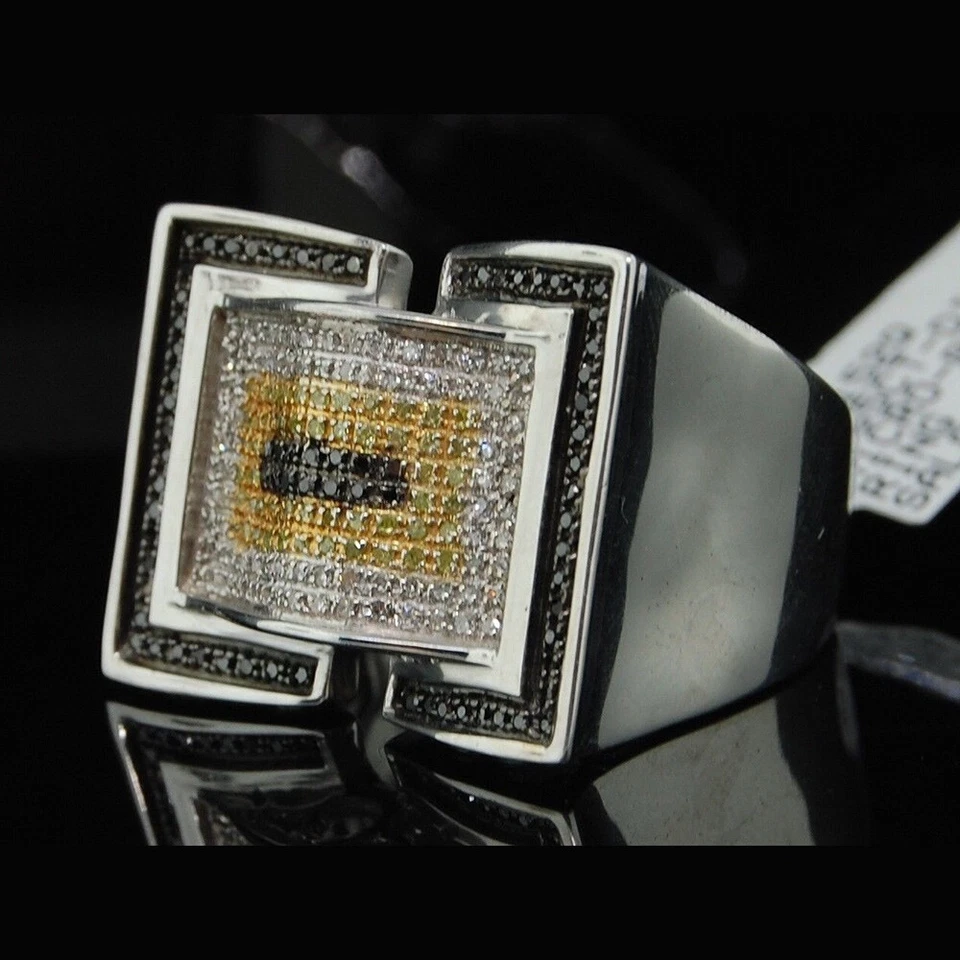 Anillo para hombre Pavé Pinky de 0,65 quilates chapado en oro blanco de 14 quilates amarillo y blanco Foto 3 de 4