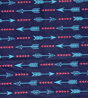 Arrow Print Cotton Quilt Fabric 21''W X 18''L NavyTurquoise Pink FQ Face Mask