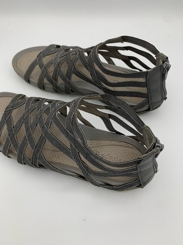 Baretraps Sandal Gladiator Style (Zip Heels) Gray Elastic Open Toe Women SZ 8.5 - Picture 4 of 10
