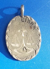 Vintage Hand Engraved Pewter Libra Zodiac Horoscope Pendant 