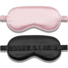 Sleep Mask Night Cover Eye Sleeping Silk Satin Masks for Women Men, 2 Pack