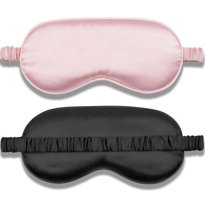 Sleep Mask Night Cover Eye Sleeping Silk Satin Masks for Women Men, 2 Pack