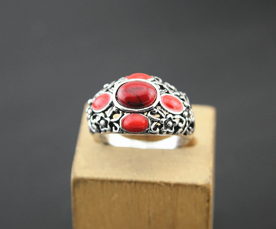 Venta al por mayor Lote de 40 piezas de anillos enchapados en plata pequeños esmaltados en piedra natural anillo para mujer Foto 4 de 4