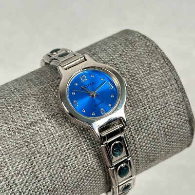 Roma Watch Womens 22mm Blue Dial Glitter Cabochon Stretchy Quartz New Battery