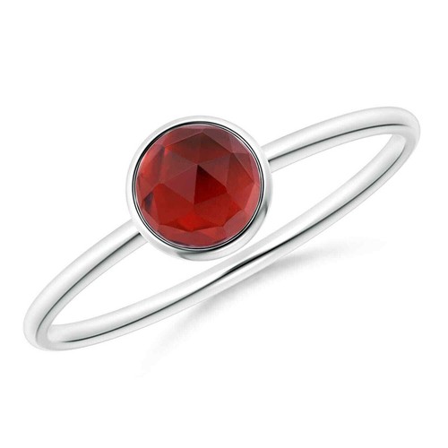 Garnet Gemstone Sterling Silver Bezel Stackable Promise Statement Ring