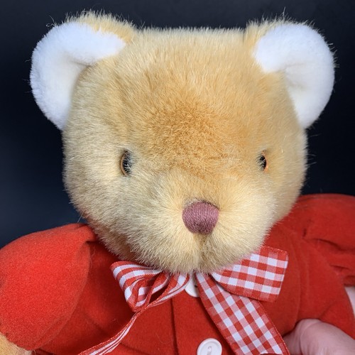 Eden Orsacchiotto Rosso Peluche Rosso Fiocco Gingham Giocattolo Vintage Bambino 12" - Foto 2 di 10